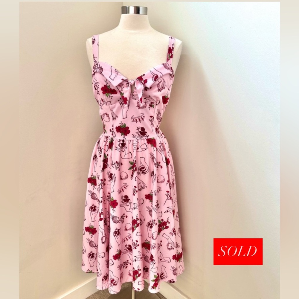 SOLD Pinup Girl Clothing Linda dress in pink spring persephone print NWT Large